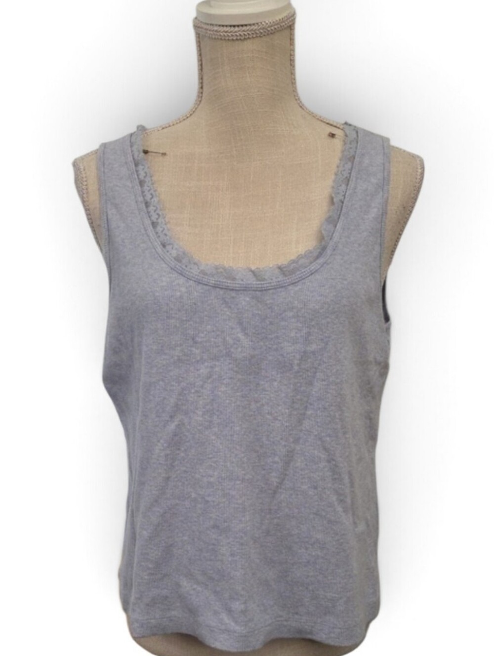 SOblue Sigrid Olsen Light Blue-Gray Ribbed Scoop Neck Tank